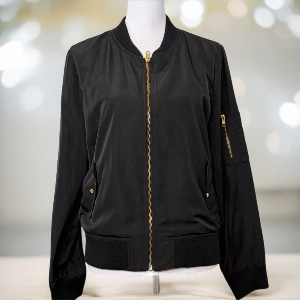 Olivia Grey Sleek Black Bomber Jacket Size M
